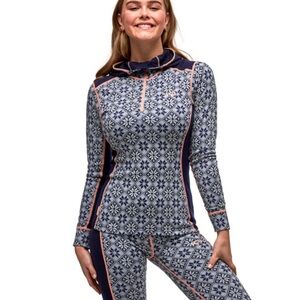 Kari Traa Nordic Patterned Hoodie in Navy and Cream